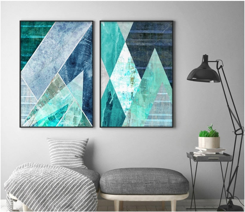 Geometric Turquoise Canvas Painting