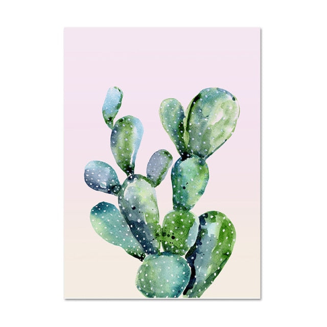 Watercolor Cactus Canvas Painting