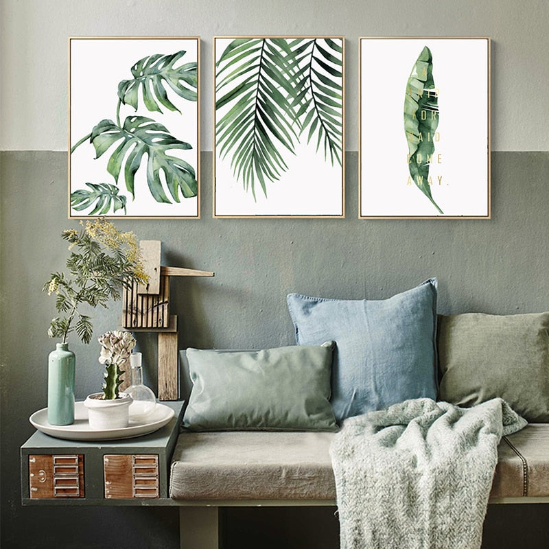 Watercolor Green Leaves Canvas