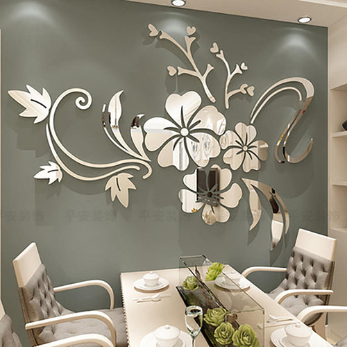 3D Flower Mirror Wall Stickers